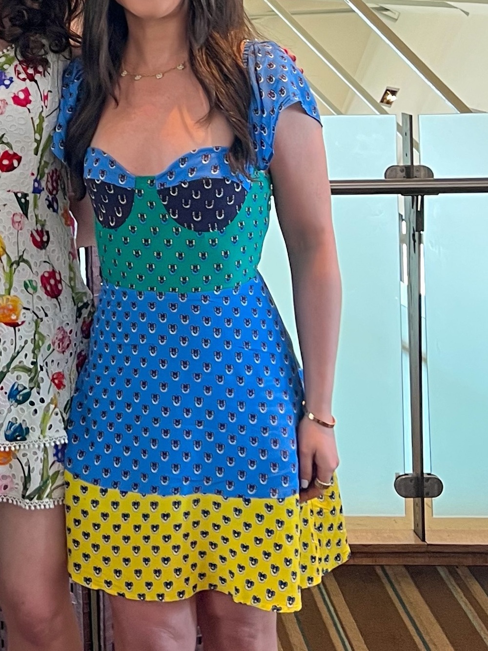STAUD Colorblock Short Sleeve Patterned Dress